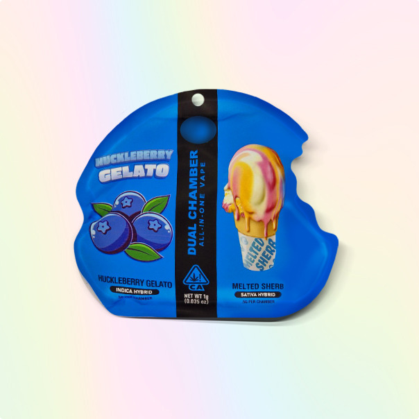 Dual Chamber THC Vape Pen 0.5+0.5ml Huckleberry Gelato & Melted Sherb